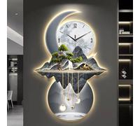 Horloge Murale décorative 3D avec lumière LED, ornée de peintures décoratives, Alimentation Incluse, décoration Murale pour la Maison, Chambre ou Cuisine (Argent 2, 27,5 x 41,3 p