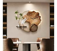 Horloge Murale décorative 3D avec lumière LED, ornée de Plantes Vertes, Alimentation Secteur, décoration à Suspendre pour la Maison, Chambre ou Cuisine, silencieuse (Marron 75 x 60 cm)