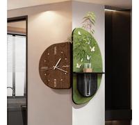Horloge Murale Décorative 3D, Sculptures Murales Sans Cadre En Grès Avec Vase En Verre Et Aiguilles En Métal, Panneau Arrière Épaissi, Horloge Murale D'angle Pour Entrée(D,20 * 25+24 * 48cm)