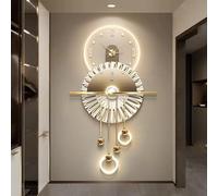 Horloge murale décorative 3D, tableau à suspendre, art moderne, horloge murale créative avec lumière LED, horloge silencieuse, à brancher, pour salon, salle à manger, décoration murale de fond (doré,