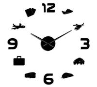 Horloge murale décorative à faire soi-même pour passeport, avion, taxi, vacances, voyages, effet miroir (noir, 119,4 cm)