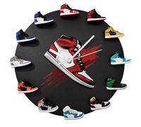 Horloge murale décorative avec 12 mini baskets, montre 3D en forme de chaussures de basket-ball, cadeau pour amis hommes et femmes (noir rétro)
