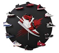 Horloge murale décorative avec 12 mini chaussures de basket 3D, cadeau pour hommes et femmes amis (noir)