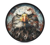 Horloge murale décorative avec drapeau national avec aigle à tête blanche - Horloge murale décorative silencieuse sans tic-tac - Pour salon, chambre, salle de bain, cuisine, bureau, appartement - 25,4
