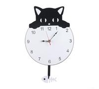 Horloge murale décorative chat noir avec pendule, fabriquée en matériau acrylique