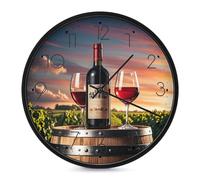 Horloge murale décorative en bois sur bouteille de vin - Silencieuse - Sans tic-tac - Pour salon, chambre, salle de bain, cuisine, bureau, appartement - 25,4 cm - Noir