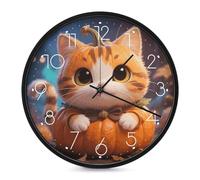 Horloge murale décorative en forme de chat citrouille - Silencieuse - Sans tic-tac - Pour salon, chambre, salle de bain, cuisine, bureau, appartement - 25,4 cm - Blanc