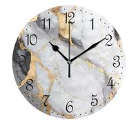 Horloge murale décorative en marbre doré blanc noir et silencieuse, sans tic-tac, fonctionne à piles, 25 x 25 cm