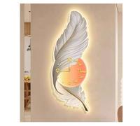 Horloge Murale Décorative En Plumes, Grande Décoration Ornement À Suspendre, Plume Moderne Peinture Pour Salon, Entrée Et Couloirs(White-A,58x160cm)