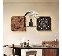 Horloge murale décorative et créative avec lumière LED, tableau mural 3D multifonctionnel, art moderne avec vase en verre, silencieuse (sans tic-tac), pour salon, chambre ou salle à manger (Marron B,