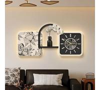 Horloge murale décorative et créative avec lumière LED, tableau mural 3D multifonctionnel, art moderne avec vase en verre, silencieuse (sans tic-tac), pour salon, chambre ou salle à manger (blanc, 100