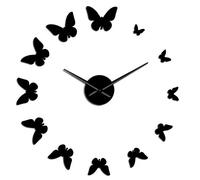 Horloge murale décorative miroir nature papillons volants design moderne de luxe bricolage grande horloge murale sans cadre (Noir, 119,4 cm)