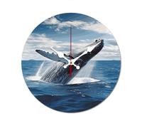 Horloge murale décorative moderne en bois avec baleine au-dessus de l'eau de mer dans l'océan Horloge murale ronde sans tic-tac Horloge murale sans cadre Horloge sans échelle pour la maison, la
