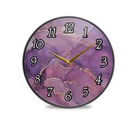 Horloge murale décorative ronde en acrylique mauve et dorée - Encre marbrée - Silencieuse - Sans tic-tac - Facile à lire - Pour salon, maison, bureau, école - 30,5 cm