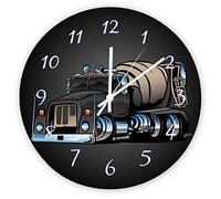 Horloge murale décorative silencieuse sans tic-tac - Camion mélangeur de ciment - Horloge ronde en bois moderne pour chambre à coucher, salon, maison, bureau, école, décoration murale, 25 x 25 cm