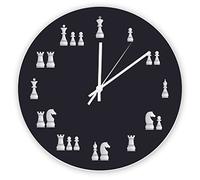 Horloge murale décorative silencieuse sans tic-tac, pièces d'échecs rondes, en bois pour chambre à coucher, salon, maison, bureau, école, décoration murale, 38 x 38 cm