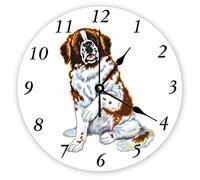 Horloge murale décorative silencieuse sans tic-tac Saint Bernard ronde en bois pour chambre à coucher, salon, maison, bureau, école, décoration murale, 30 x 30 cm