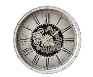 Horloge murale décorative vintage avec engrenages mobiles et chiffres romains, diamètre 76 cm.