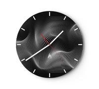 Horloge Murale Design Moderne 3D Lignes Moderne 30x30cm Grand Pendule Murale en Verre Cuisine Salon Chambre Silencieuse Originale Wall Clock Décoration Murale Art Wall Decor C3AR30x30-5574