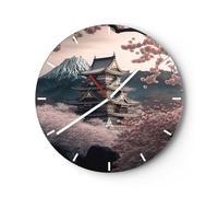 Horloge Murale Design Moderne Asie Japon Cerise Japonaise 40x40cm Petit Pendule Murale en Verre Cuisine Salon Chambre Silencieuse Originale Wall Clock Décoration Murale Art Wall Decor C3AR40x40-5734