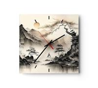 Horloge Murale Design Moderne Asie Japon Voir 40x40cm Grand Pendule Murale en Verre Cuisine Salon Chambre Silencieuse Originale Wall Clock Décoration Murale Art Wall Decor C3AC40x40-5777
