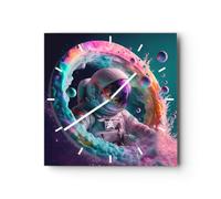 Horloge Murale Design Moderne Astronaute Galaxie Futuriste 30x30cm Petit Pendule murale en verre Cuisine Salon Chambre Silencieuse Originale Wall Clock Décoration Murale Art Wall Decor C3AC30x30-5676