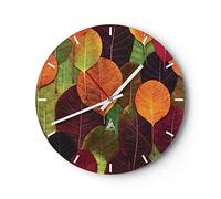 Horloge Murale Design Moderne Automne Feuilles Graphismes 30x30cm Grand Pendule murale en verre Cuisine Salon Chambre Silencieuse Originale Wall Clock Décoration Murale Art Wall Decor C3AR30x30-4635