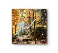 Horloge Murale Design Moderne Automne Montagne forêt Nature 30x30cm Petit Pendule Murale en Verre Cuisine Salon Chambre Silencieuse Originale Wall Clock Décoration Murale Art Wall C3AC30x30-2713