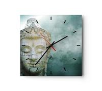 Horloge Murale Design Moderne Bouddha Graphisme Turquoise 40x40cm Grand Pendule murale en verre Cuisine Salon Chambre Silencieuse Originale Wall Clock Décoration Murale Art Wall Decor C3AC40x40-4342