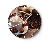 Horloge Murale Design Moderne Café Noir Petit déjeuner Chocolat 40x40cm Petit Pendule Murale en Verre Cuisine Salon Chambre Silencieuse Originale Wall Clock Décoration Murale Art Wall C3AR40x40-2152