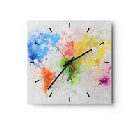 Horloge Murale Design Moderne Carte Monde Moderne 40x40cm Grand Pendule Murale en Verre Cuisine Salon Chambre Silencieuse Originale Wall Clock Décoration Murale Art Wall Decor C3AC40x40-3559