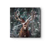 Horloge Murale Design Moderne Cerf cerf Hiver 40x40cm Grand Pendule Murale en Verre Cuisine Salon Chambre Silencieuse Originale Wall Clock Décoration Murale Art Wall Decor C3AC40x40-4998