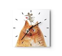 Horloge Murale Design Moderne Chat Souris Enfants 30x30cm Petit Pendule Murale en Verre Cuisine Salon Chambre Silencieuse Originale Wall Clock Décoration Murale Art Wall Decor C3AC30x30-4195