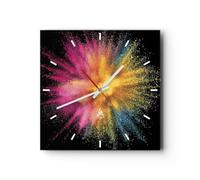 Horloge Murale Design Moderne Coloré Poussière Explosion 30x30cm Petit Pendule Murale en Verre Cuisine Salon Chambre Silencieuse Originale Wall Clock Décoration Murale Art Wall Decor C3AC30x30-4529