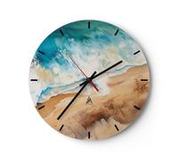 Horloge Murale Design Moderne Côte Bord De Mer Océan 30x30cm Grand Pendule Murale en Verre Cuisine Salon Chambre Silencieuse Originale Wall Clock Décoration Murale Art Wall Decor C3AR30x30-6024