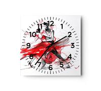 Horloge Murale Design Moderne Danse action activité adulte 30x30cm Petit Pendule murale en verre Cuisine Salon Chambre Silencieuse Originale Wall Clock Décoration Murale Art Wall Decor C4AC30x30-3052