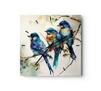 Horloge Murale Design Moderne Des Oiseaux Nature Aquarelle 40x40cm Grand Pendule murale en verre Cuisine Salon Chambre Silencieuse Originale Wall Clock Décoration Murale Art Wall Decor C3AC40x40-5675