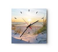 Horloge Murale Design Moderne Dune Plage mer 30x30cm Petit Pendule Murale en Verre Cuisine Salon Chambre Silencieuse Originale Wall Clock Décoration Murale Art Wall Decor C3AC30x30-3989