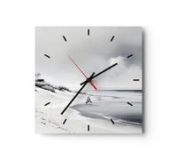 Horloge Murale Design Moderne Dunes Plage Océan 40x40cm Grand Pendule Murale en Verre Cuisine Salon Chambre Silencieuse Originale Wall Clock Décoration Murale Art Wall Decor C3AC40x40-6005