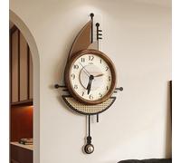 Horloge Murale Design Moderne Élégante Pendules Murales Silencieuse Pour Décoration D'intérieur, Horloge 3D En Forme De Voilier Avec Cadre En Bois, Texture Cuir Et Base En Rotin, Salon Chambre Bureau