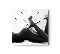Horloge Murale Design Moderne Femme Nu Pose 30x30cm Petit Pendule Murale en Verre Cuisine Salon Chambre Silencieuse Originale Wall Clock Décoration Murale Art Wall Decor C3AC30x30-0105
