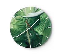 Horloge Murale Design Moderne Feuilles Exotique Botanique 40x40cm Petit Pendule Murale en Verre Cuisine Salon Chambre Silencieuse Originale Wall Clock Décoration Murale Art Wall Decor C3AR40x40-5942