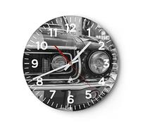 Horloge Murale Design Moderne Ford Mustang Mach 30x30cm Grand Pendule Murale en Verre Cuisine Salon Chambre Silencieuse Originale Wall Clock Décoration Murale Art Wall Decor C4AR30x30-4619