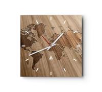 Horloge Murale Design Moderne géographie Globe Carte 40x40cm Grand Pendule Murale en Verre Cuisine Salon Chambre Silencieuse Originale Wall Clock Décoration Murale Art Wall Decor C3AC40x40-3042