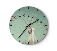 Horloge Murale Design Moderne Grande Roue Manège Ancien 30x30cm Grand Pendule Murale en Verre Cuisine Salon Chambre Silencieuse Originale Wall Clock Décoration Murale Art Wall Decor C3AR30x30-5867