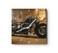 Horloge Murale Design Moderne Harley-Davidson Moto Moteur 30x30cm Petit Pendule Murale en Verre Cuisine Salon Chambre Silencieuse Originale Wall Clock Décoration Murale Art Wall Decor C3AC30x30-4233