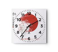 Horloge Murale Design Moderne Japon Fleur Cerises 40x40cm Grand Pendule Murale en Verre Cuisine Salon Chambre Silencieuse Originale Wall Clock Décoration Murale Art Wall Decor C4AC40x40-5063