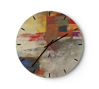 Horloge Murale Design Moderne L'Abstraction Les Couleurs Moderne 40x40cm Petit Pendule Murale en Verre Cuisine Salon Chambre Silencieuse Originale Wall Clock Décoration Murale Art Wall C3AR40x40-4176