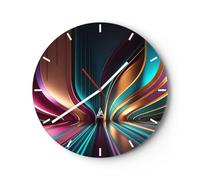 Horloge Murale Design Moderne Lignes Vagues Lumière 30x30cm Grand Pendule Murale en Verre Cuisine Salon Chambre Silencieuse Originale Wall Clock Décoration Murale Art Wall Decor C3AR30x30-5778