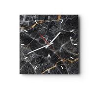Horloge Murale Design Moderne Marbre Pierre Noir 30x30cm Petit Pendule Murale en Verre Cuisine Salon Chambre Silencieuse Originale Wall Clock Décoration Murale Art Wall Decor C3AC30x30-4899